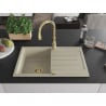 Mexen Bruno granite sink 1-bowl with drainer and Savita kitchen tap, beige - 6513-69-672601-50