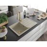 Mexen Bruno 1-bowl granite sink with drainer and Savita kitchen faucet, beige - 6513-69-672601-50
