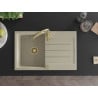 Mexen Bruno granite sink 1-bowl with drainer and Savita kitchen tap, beige - 6513-69-672601-50