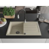 Mexen Bruno 1-bowl granite sink with drainer and Savita kitchen faucet, beige - 6513-69-672601-70