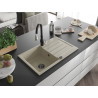 Mexen Bruno 1-bowl granite sink with drainer and Savita kitchen faucet, beige - 6513-69-672601-70