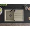 Mexen Bruno 1-bowl granite sink with drainer and Savita kitchen faucet, beige - 6513-69-672601-70