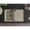 Mexen Bruno 1-bowl granite sink with drainer and Savita kitchen tap, beige - 6513-69-672601-70