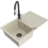 Mexen Bruno 1-bowl granite sink with drainer and Savita kitchen tap, beige - 6513-69-672601-70