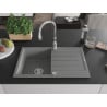 Mexen Bruno 1-bowl granite sink with drainer and Savita kitchen tap, grey - 6513-71-672601-00