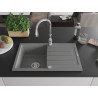 Mexen Bruno granite kitchen sink 1-bowl with drainer and Savita faucet, gray - 6513-71-672601-00