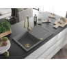 Mexen Bruno 1-bowl granite sink with drainer and Savita kitchen faucet, gray - 6513-71-672601-50
