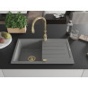 Mexen Bruno 1-bowl granite sink with drainer and Savita kitchen faucet, gray - 6513-71-672601-50