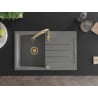Mexen Bruno 1-bowl granite sink with drainer and kitchen faucet Savita, gray - 6513-71-672601-50