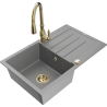 Mexen Bruno 1-bowl granite sink with drainer and Savita kitchen faucet, gray - 6513-71-672601-50