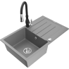 Mexen Bruno 1-compartment granite sink with a drip tray and kitchen mixer tap Savita, Grey - 6513-71-672601-70