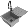 Mexen Bruno granite kitchen sink single bowl with drainer and faucet Savita, gray - 6513-71-672601-70-B