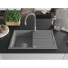 Mexen Bruno granite kitchen sink 1-bowl with drainer and Savita faucet, gray - 6513-71-672601-71