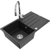Mexen Bruno 1-compartment granite sink with a drip tray and kitchen mixer tap Savita, Black/Silver metallic - 6513-73-672601-00