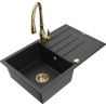 Mexen Bruno 1-compartment granite sink with a drip tray and kitchen mixer tap Savita, Black/Silver metallic - 6513-73-672601-50