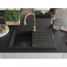 Mexen Bruno 1-compartment granite sink with a drip tray and kitchen mixer tap Savita, Black/Gold metallic - 6513-75-672601-50-B