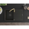 Mexen Bruno granite kitchen sink 1-bowl with drainer and Savita kitchen faucet, black/gold metallic - 6513-75-672601-50-B