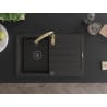 Mexen Bruno granite sink 1-bowl with drainer and Savita kitchen tap, black/golden metallic - 6513-75-672601-50-B