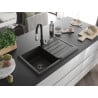 Mexen Bruno 1-compartment granite sink with a drip tray and kitchen mixer tap Savita, Black/Gold metallic - 6513-75-672601-70-B