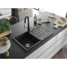 Mexen Bruno 1-bowl granite sink with drainer and kitchen faucet Savita, black/gold metallic - 6513-75-672601-70