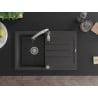 Mexen Bruno 1-compartment granite sink with a drip tray and kitchen mixer tap Savita, spotted black - 6513-76-672601-00