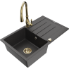 Mexen Bruno Granite Kitchen Sink 1-Bowl with Drainer and Savita Kitchen Faucet, Speckled Black - 6513-76-672601-50