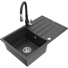 Mexen Bruno granite kitchen sink single-bowl with drainer and Savita kitchen faucet, black speckled - 6513-76-672601-70