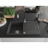 Mexen Bruno granite sink 1-bowl with drainer and Savita kitchen tap, speckled black - 6513-76-672601-70