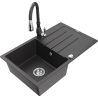Mexen Bruno granite sink 1-bowl with drainer and Savita kitchen tap, black speckled - 6513-76-672601-76