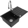 Mexen Bruno 1-compartment granite sink with a drip tray and kitchen mixer tap Savita, Black - 6513-77-672601-00