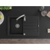 Mexen Bruno granite sink 1-bowl with drainer and Savita kitchen tap, black - 6513-77-672601-00