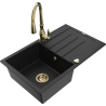 Mexen Bruno granite kitchen sink 1-bowl with drainer and Savita kitchen faucet, black - 6513-77-672601-50