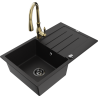 Mexen Bruno 1-compartment granite sink with a drip tray and kitchen mixer tap Savita, Black - 6513-77-672601-50-B