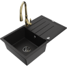 Mexen Bruno granite kitchen sink 1-bowl with drainer and Savita kitchen faucet, black - 6513-77-672601-50-B