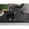 Mexen Bruno 1-compartment granite sink with a drip tray and kitchen mixer tap Savita, Black - 6513-77-672601-70