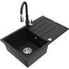 Mexen Bruno 1-chamber granite sink with drainer and Savita kitchen faucet, black - 6513-77-672601-70