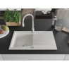 Mexen Cesar granite kitchen sink with one bowl, drainer, and Savita kitchen faucet, white - 6514-20-672601-00