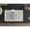 Mexen Cesar 1-bowl granite sink with drainer and Savita kitchen faucet, white - 6514-20-672601-20