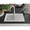 Mexen Cesar 1-bowl granite sink with drainer and Savita kitchen faucet, white - 6514-20-672601-20