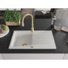Mexen Cesar granite sink 1-bowl with drainer and Savita kitchen tap, white - 6514-20-672601-50