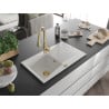 Mexen Cesar granite sink 1-bowl with drainer and Savita kitchen tap, white - 6514-20-672601-50
