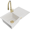 Mexen Cesar 1-bowl granite kitchen sink with drainer and Savita kitchen faucet, white - 6514-20-672601-50