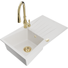 Mexen Cesar granite sink 1-bowl with drainer and Savita kitchen faucet, white - 6514-20-672601-50
