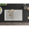 Mexen Cesar granite sink 1-bowl with drainer and Savita kitchen faucet, white - 6514-20-672601-50