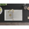 Mexen Cesar granite sink 1-bowl with drainer and Savita kitchen tap, white - 6514-20-672601-50