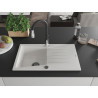 Mexen Cesar granite kitchen sink single-bowl with drainer and Savita kitchen faucet, white - 6514-20-672601-70