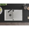 Mexen Cesar 1-compartment granite sink with a drip tray and kitchen mixer tap Savita, White - 6514-20-672601-70