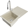 Mexen Cesar granite single-bowl sink with drainer and Savita kitchen faucet, beige - 6514-69-672601-00