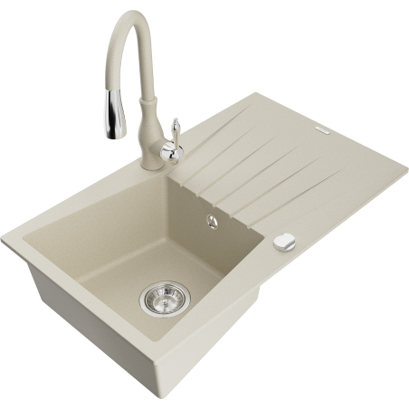 Mexen Cesar 1-bowl granite sink with drainer and Savita kitchen tap, beige - 6514-69-672601-69
