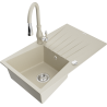 Mexen Cesar 1-bowl granite sink with drainer and Savita kitchen faucet, beige - 6514-69-672601-69